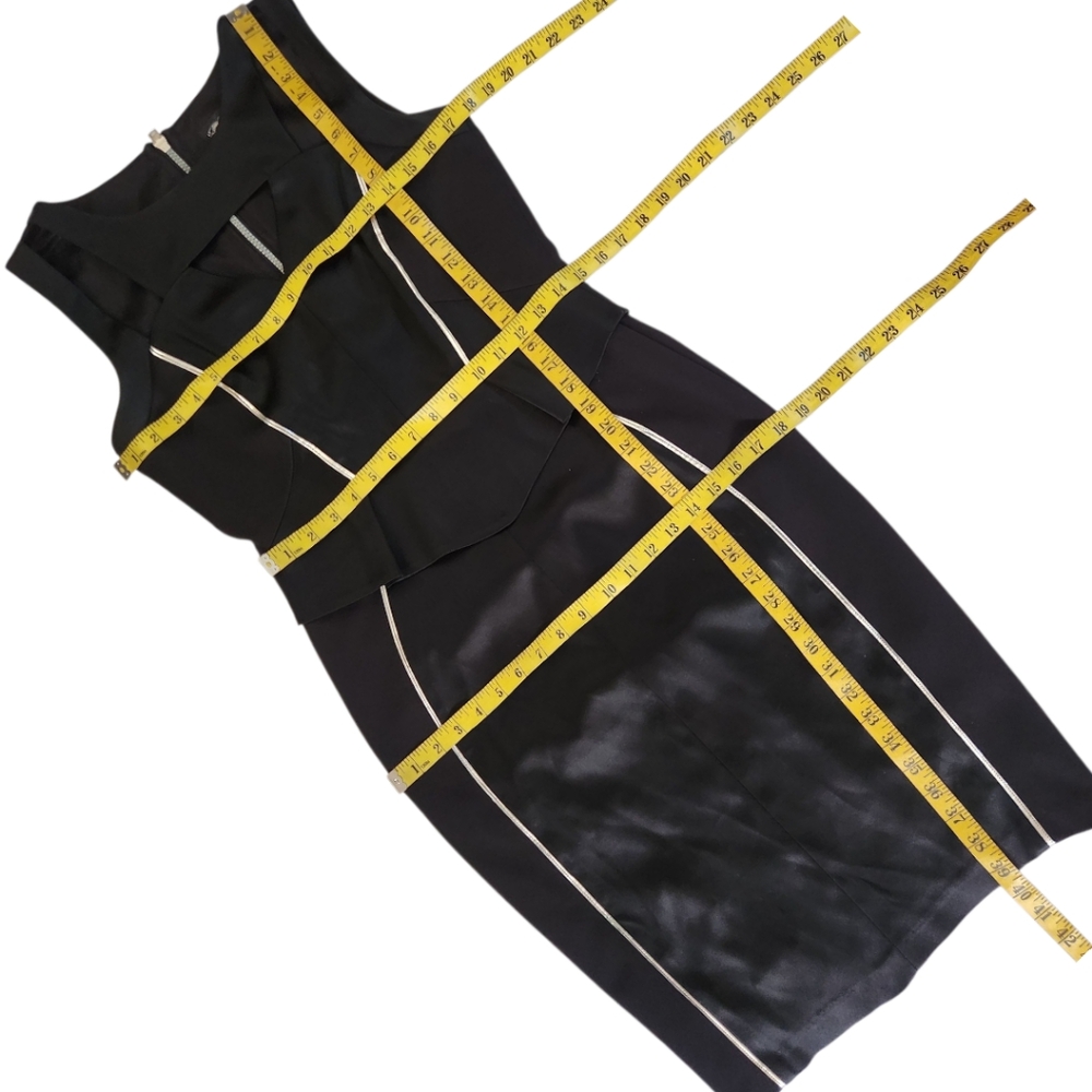 JAX Black Satin Cut-Out Peplum Cocktail Dress - Size 10 - Picture 11 of 13